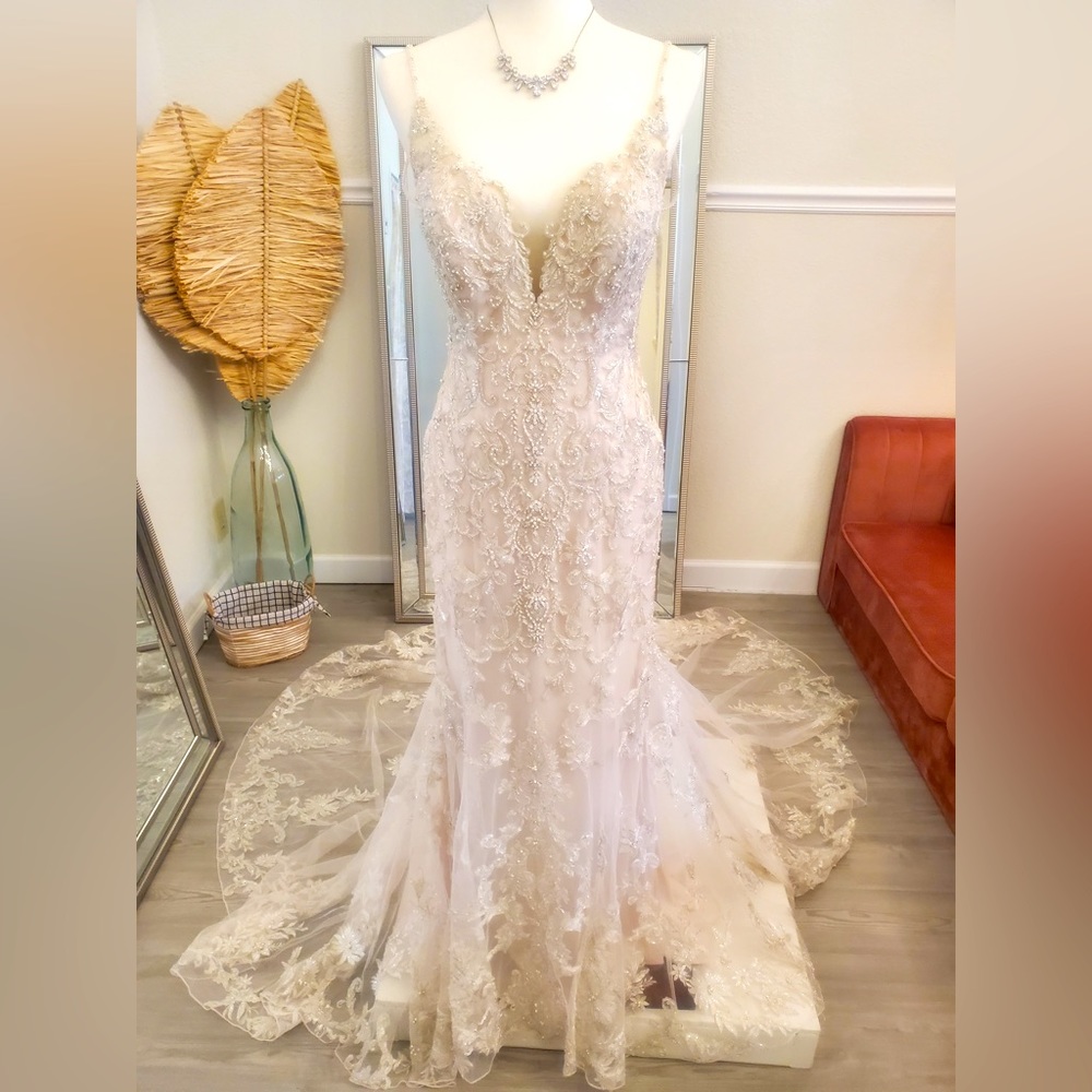 NEW Almond/Champagne/Ivory/Nude/Silver Allure Couture Wedding Dress. Size 8.